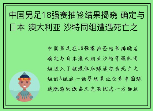 中国男足18强赛抽签结果揭晓 确定与日本 澳大利亚 沙特同组遭遇死亡之组