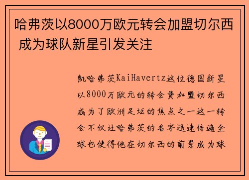 哈弗茨以8000万欧元转会加盟切尔西 成为球队新星引发关注